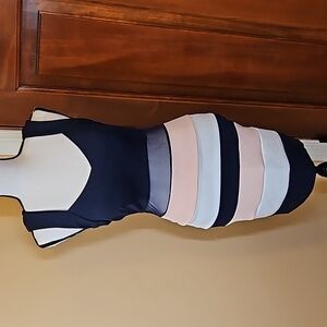WINDSOR DRESS M NAVY BLUE PINK WHITE STRIPES NEW